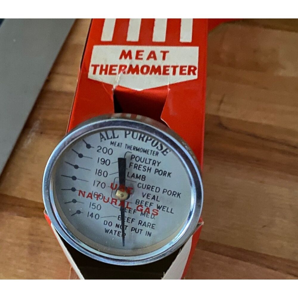 Vintage Meat Thermometer Natural Gas Promo Original Box Mid Century Kitchen